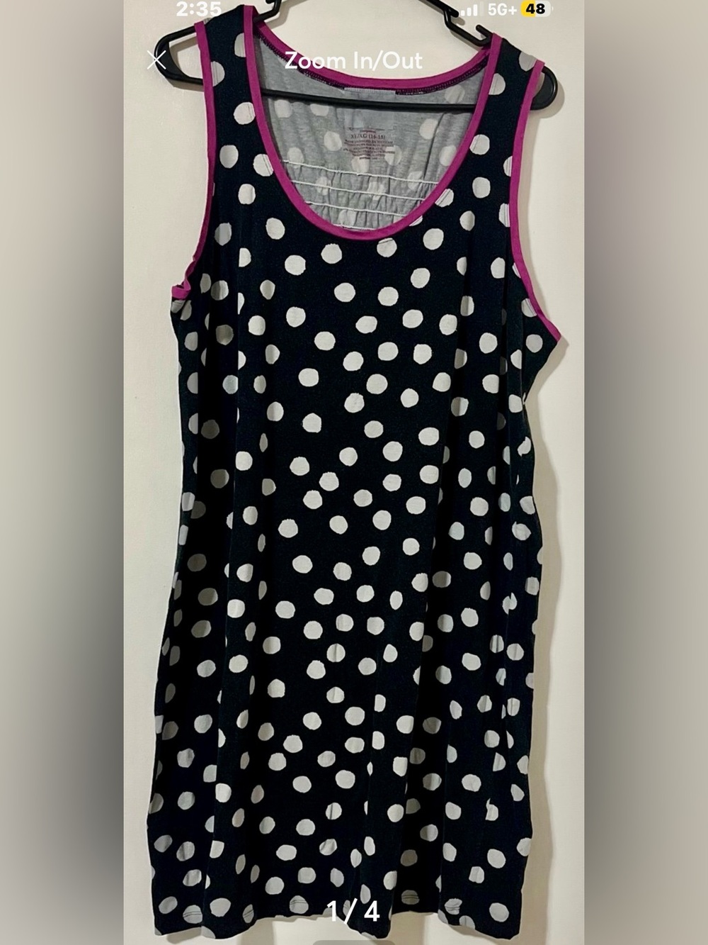 Sleeveless Polka Dot Nightdress with Pink Trim